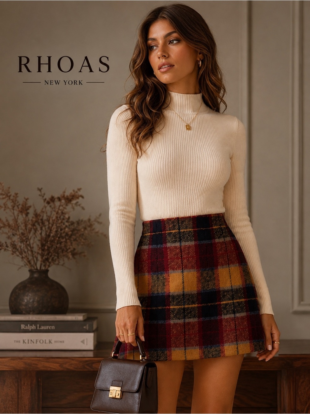 RIHOAS Plaid Mini Skirt Medium NWT tartan Preppy Dark Acadamia old money Fall B6